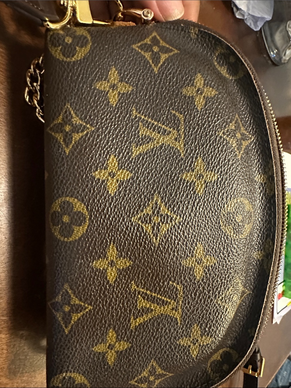 Authentic Louis Vuitton Monogram Canvas Mini Pochette Shoulder Bag - Brown/Gold